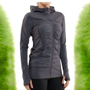 Lululemon Athletica gray ruched jacket with hood full zip Size 6